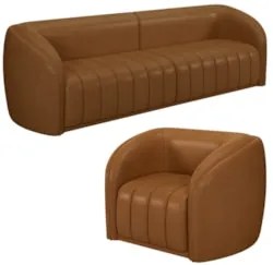 Sofá Decorativo 4 Lugares 332cm e Poltrona Meris Z32 Sintético Caramel