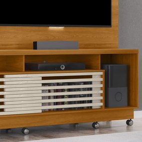 Estante de TV 60 Pol 200cm com Rodízio Sala de Estar Lumari Cinamomo/Off White M20 - D'Rossi
