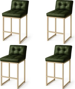 Banqueta Cozinha Alta com Encosto Industrial Kit 4 Champanhe Lirina PU Verde C05 - D'Rossi