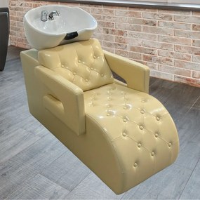 Lavatório Salão de Beleza Acolchoado Bulma com Cuba e Torneira Monocomando PU Bege G31 - Importway
