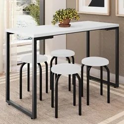 Mesa de Cozinha Bistrô Porto Branco 120cm com 4 Banquetas Industriais
