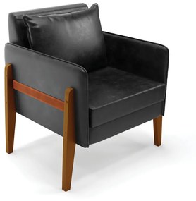Poltrona Lana Corano Base de Madeira D03 - D'Rossi  - Preto