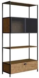 Estante Livreiro 2 Portas 1 Gaveta Estilo Industrial York Vermont/Pret