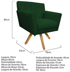 Poltrona Laura Base Giratória de Madeira Suede Verde - ADJ Decor