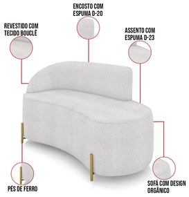 Sofá 2 Lugares Orgânico 140cm Pé Dourado Morgan Bouclê D03 - D'Rossi - Cinza
