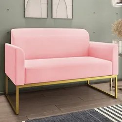 Kit Namoradeira e 1 Poltrona Decorativa Base Industrial Dourada Maress