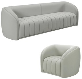 Conjunto Sala de Estar Sofá 252cm 3 Lugares e Poltrona Adam Veludo Cinza Claro G45 - Gran Belo