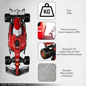 Modelo 1.2 Carro de Corrida CL Artesanal Fibra de Vidro e Polietileno Decorativo F1 SF-24 2024 Vermelho/Branco G53 - Gran Belo