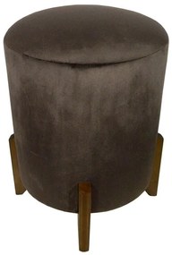 Puff Redondo Evo Peach em Veludo com Pés Escandinavo - Marrom - Pequeno 35cm