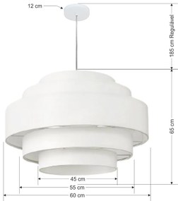 Lustre Pendente Vivare Md-4391 Cúpula em Tecido Branca - Bivolt