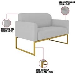 Kit Namoradeira e 1 Poltrona Decorativa Base Industrial Dourada Maress