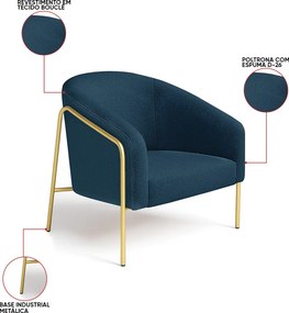 Poltrona Sala Industrial Alta Dourado Kit 2 Stella Bouclê D03 - D'Rossi - Azul