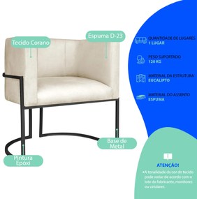 Poltrona Dália Luxo Moderna Estofada Design Sofisticado com Base de Ferro Preto Corano