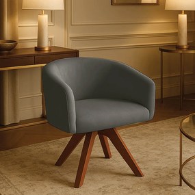 Poltrona Sala Base Giratória Madeira Arielle Suede D03 - D'Rossi - Grafite