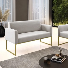 Sofá Namoradeira Base Industrial Dourado Marisa Veludo D03 - D'Rossi - Cinza