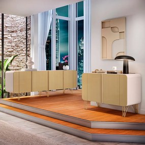 Conjunto Buffets Bambino/Virginia Sala de Estar MDP/MDF Pés Aço Off White/Champagne G26 - Gran Belo