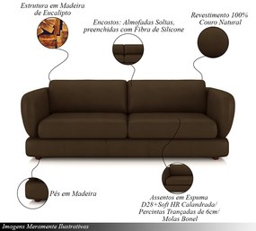 Sofá Living 3 Lugares 265cm Pés Madeira Dalian Couro Capuccino G52 - Gran Belo