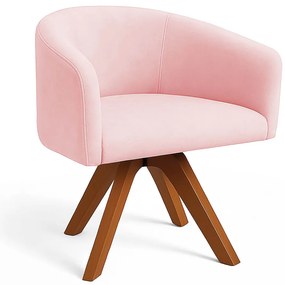 Poltrona Sala Base Giratória Madeira Arielle Suede Rosa Bebe D03 - D'Rossi