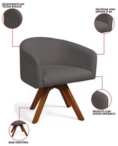 Poltrona Sala Base Giratória Madeira Arielle Bouclê D03 - D'Rossi - Grafite