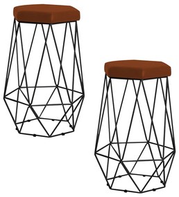 Kit 2 Banqueta Decorativa Rubel Base Preta Suede Telha G41 - Gran Belo