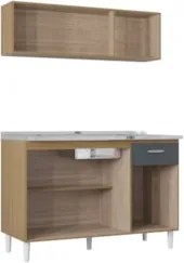 Armário e Balcão com Pia 120cm Classic Ripado Damasco Cinza Z46 - Mpoz