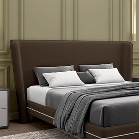 Cabeceira Design para Cama de Casal Torres Pés em Madeira Veludo Marrom G91 - Gran Belo