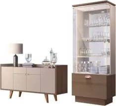 Buffet Aparador Sinfonia e Cristaleira Aruan H01 Off/Castanho - Mpozen