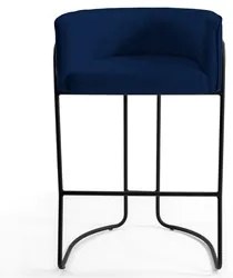 Kit 3 Banquetas Decorativas Base Aço Preto Betina Veludo C-304 Azul Ma
