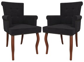 Kit 2 Cadeiras Decorativas Sala De Jantar Belford Madeira Veludo Preto G48 - Gran Belo