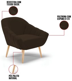 Kit 01 Namoradeira 02 Lugares e 02 Poltronas Giovana Suede Pés Palito Natural D01 - D'Rossi - Marrom