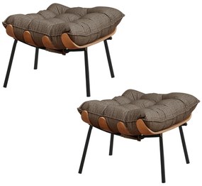 Kit 2 Puffs Decorativos Sala de Estar Abel Base de Madeira Preto Linho Marrom G41 - Gran Belo