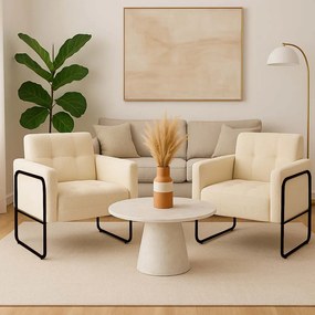 Poltrona Sala Industrial Alta Tubo Preto kit 2 Elisa Bouclê D03 - D'Rossi - Bege