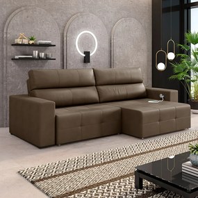 Sofá Retrátil 3 Lugares 224cm 2 Módulos Nero com USB Couro Cappuccino G52 - Gran Belo