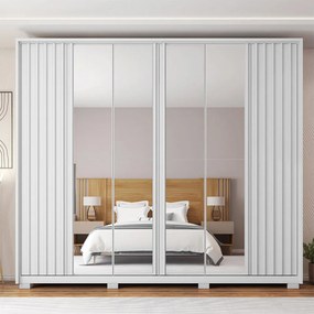 Guarda Roupa Casal Bravus 6 Portas de Bater com 4 Espelhos e 4 Gavetas MDP Branco G11 - Gran Belo