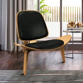 Poltrona Decorativa Base de Madeira Shell Sintético PU P01 - D'Rossi - Preto