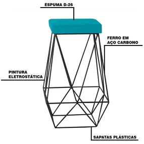 Kit 2 Banqueta Decorativa Kathy Base Preta Suede Azul Claro G41 - Gran Belo