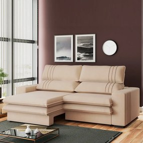 Sofá 2 Lugares Retrátil Noruega 180 cm Veludo  Pés Tabaco - D'Rossi - Off White