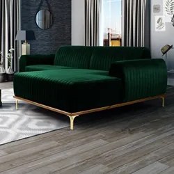 Sofá 350cm 6 Lugares com Chaise Direito Pés Gold Molino C-303 Veludo V