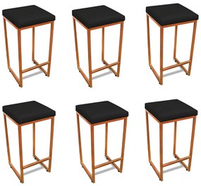 Banqueta Alta para Cozinha Industrial Kit 6 Nick Bronze e Sintético D03 - D'Rossi - Preto