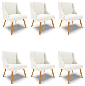 Cadeira Sala de Jantar Pé Palito Castanho Kit 6 Liz Boucle D03 - D'Rossi - Off White