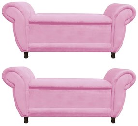 Kit 02 Recamier com Baú Itália Namoradeira Calçadeira Suede - D'Rossi - Rosa Bebê