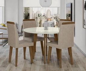Mesa de Jantar Turmalina com 4 Cadeiras Diamante Pés Oblongo Off White com Pena Caramelo - RV Moveis