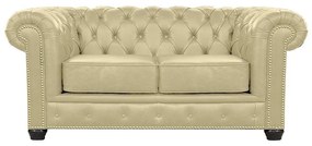 Sofá Chesterfield 2 Lugares com Pés Madeira Couro Bege G40 - Gran Belo