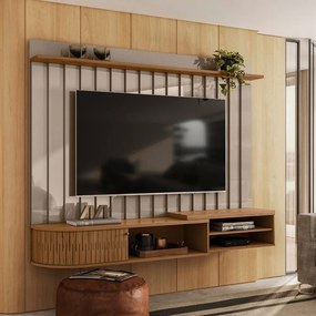 Painel TV 75 Pol 207cm Bancada Suspensa para Sala Elvano Fendi/Naturale M20 - D'Rossi