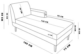 Divã Chaise Chloe 160 cm Veludo Pés Chanfrado Castanho M11 - D'Rossi - Bege