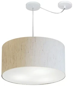 Lustre Pendente Cilíndrico Com Desvio Md-4238 Cúpula em Tecido 45x25cm Linho Bege - Bivolt