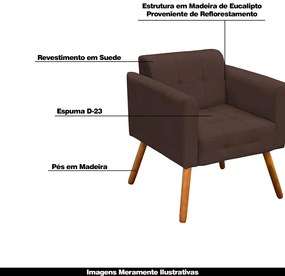 Poltrona Decorativa Pés Palito Karen Suede Marrom G19 - Gran Belo
