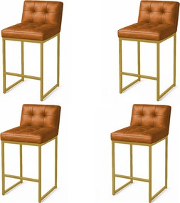 Banqueta Cozinha Alta com Encosto Industrial Kit 4 Dourado Lirina PU Whisky C05 - D'Rossi