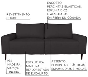 Sofá 02 Lugares Sala de Estar Recepção 200cm Brad Couro Marrom G58 - Gran Belo