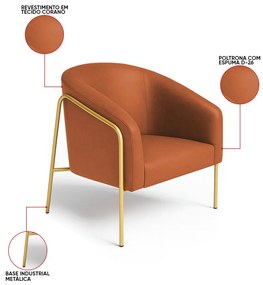 Poltrona Sala Industrial Alta Dourado Kit 2 Stella Sintético PU D03 - D'Rossi - Nozes